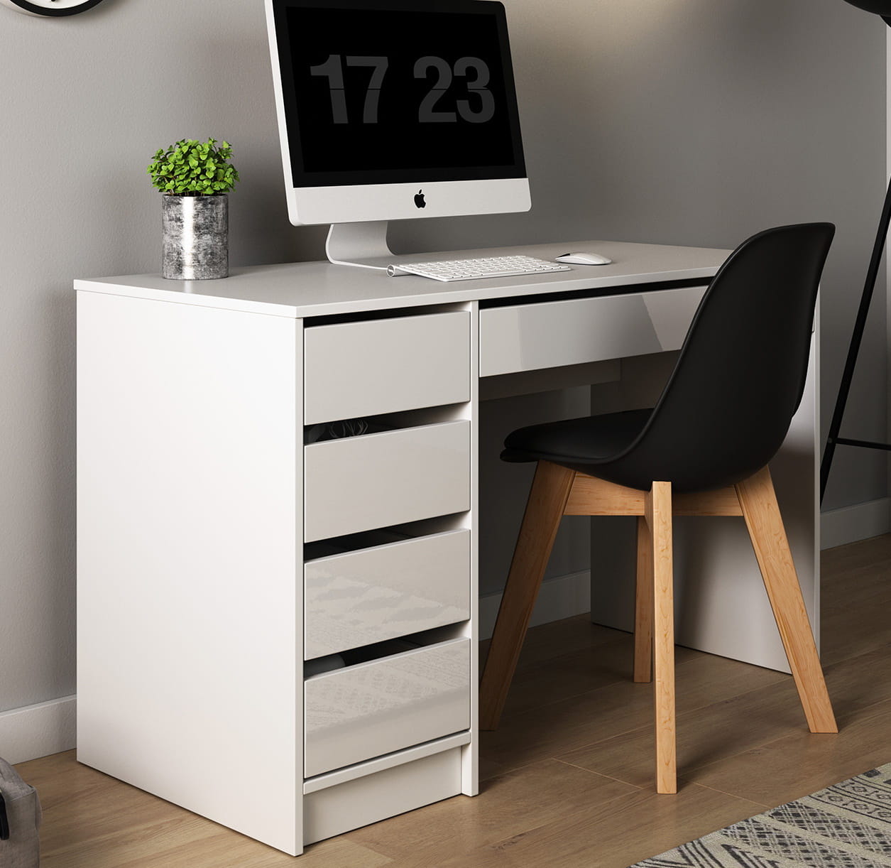 Białe biurko z bezuchwytowymi szufladami połysk AW Meble