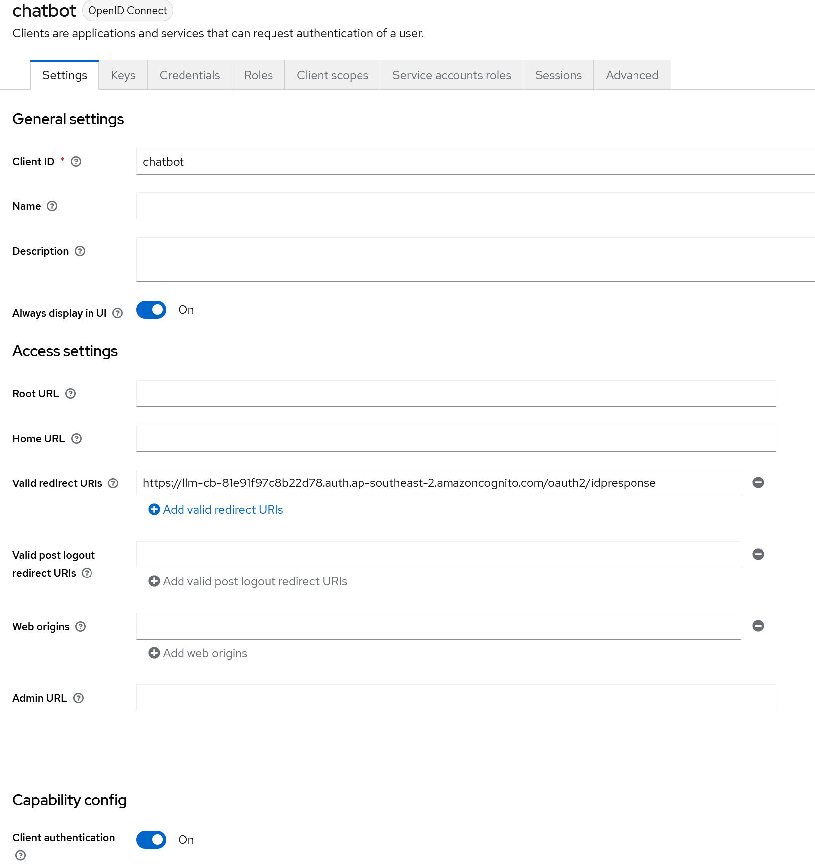 Keycloak and Cognito OIDC integration AWS GenAI LLM Chatbot