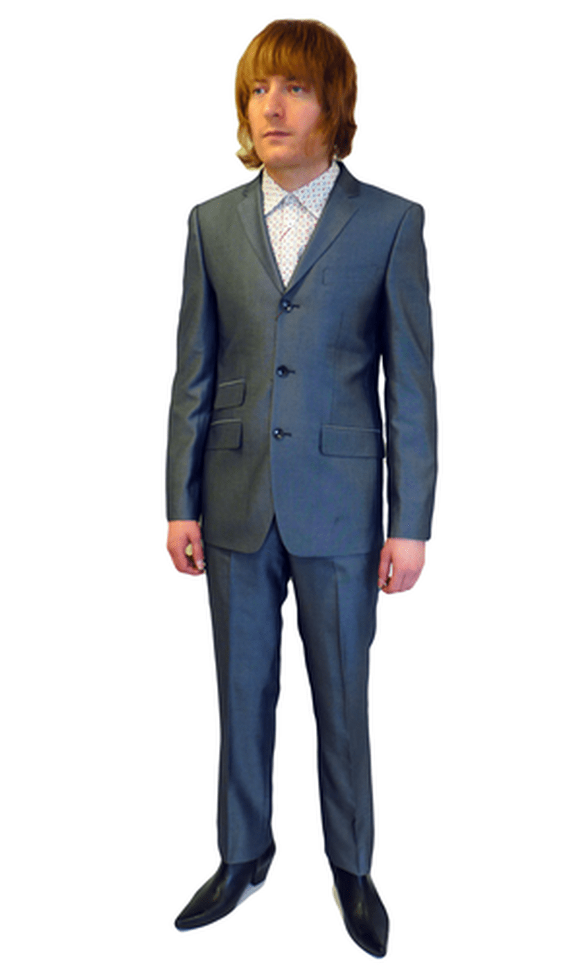 Merc Sixties Mod 3 Button 'Gin' Tonic Suit in Metallic Blue tonic.