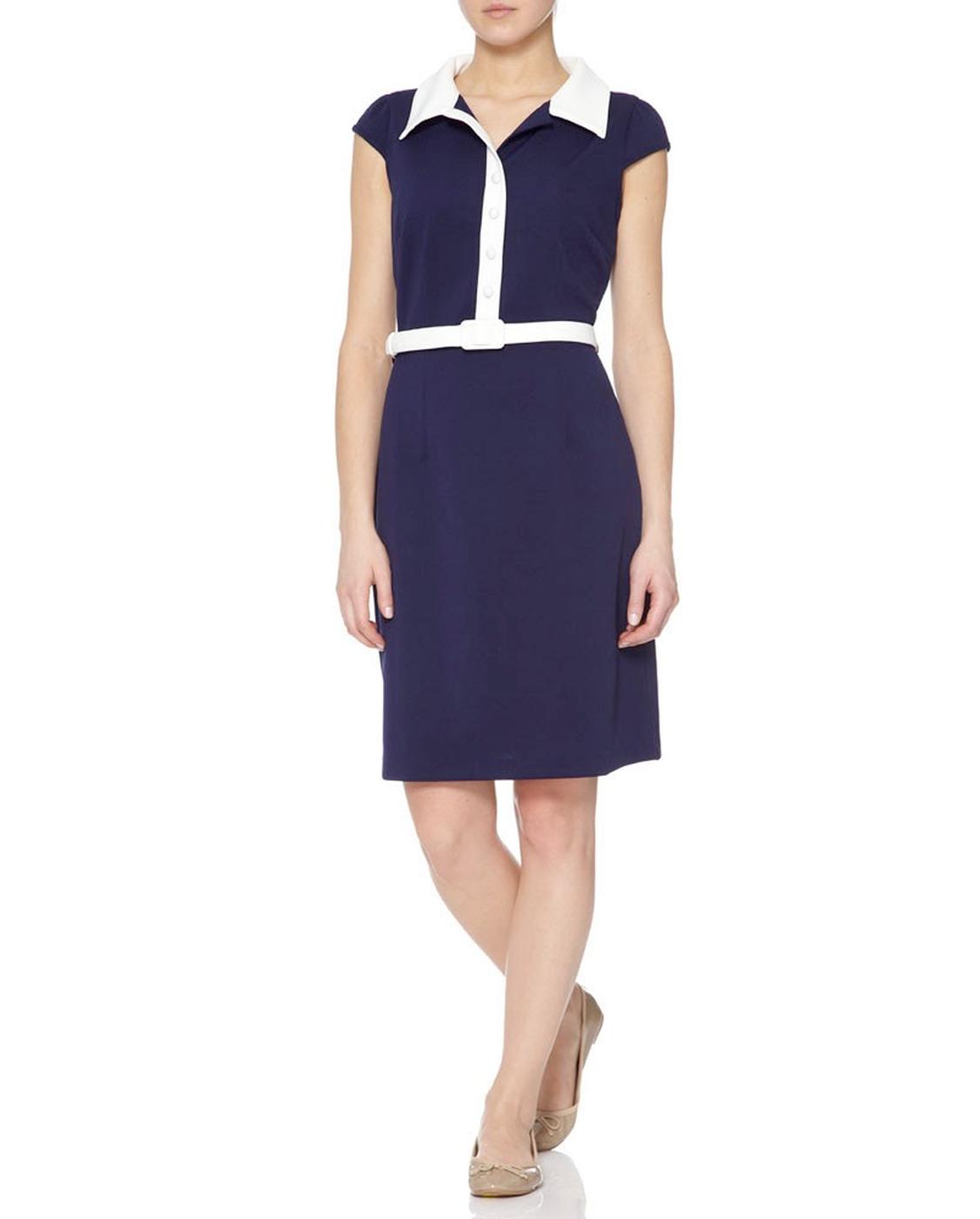 FEVER Melbourne Retro 60s Mod Open Collar Polo Dress Navy
