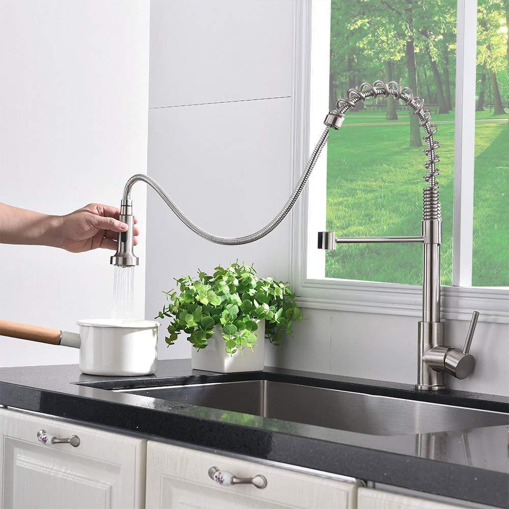 Single Lever Pull Down Kitchen Sink Faucets Modern Commercial Spring