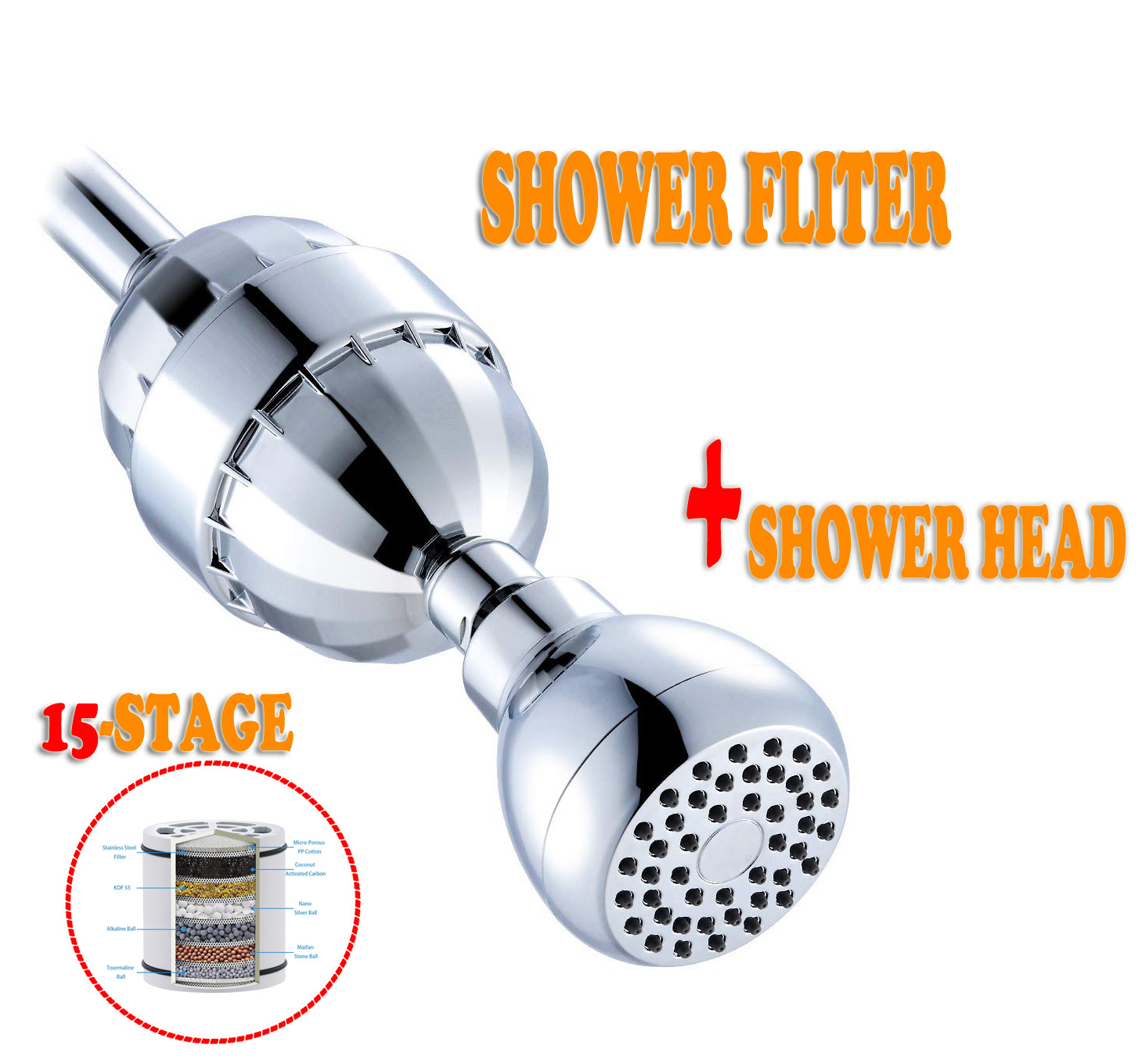 15 Stages Shower Water Filter With Showerhead Removes Chlorine