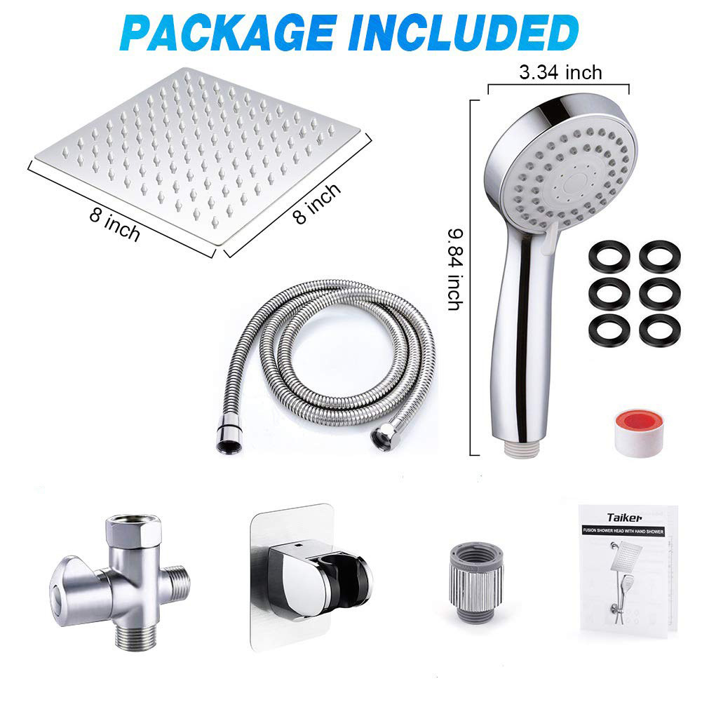 High Pressure 8'' Rainfall Stainless Steel Shower Head/Handheld Combo with 60'' Hose Antileak