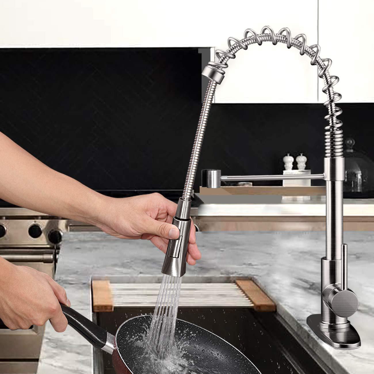 Single Lever Pull Down Kitchen Sink Faucets Spring Brushed Nickel Pull