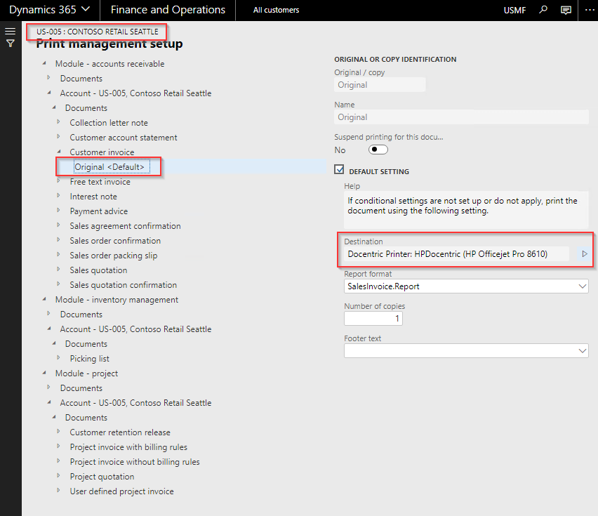 Export D365FO Customer Print Management settings Docentric AX