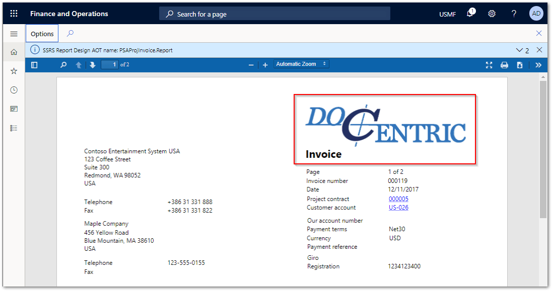 Preview Project Invoices Using Print Management in D365FO
