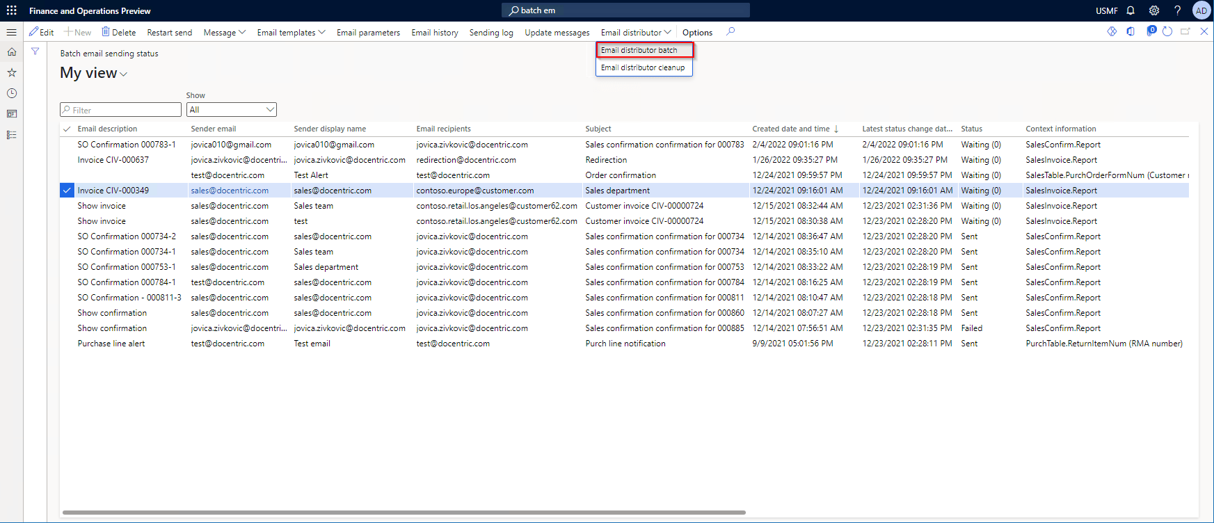 Batch Email Sending Status Improvements Docentric AX