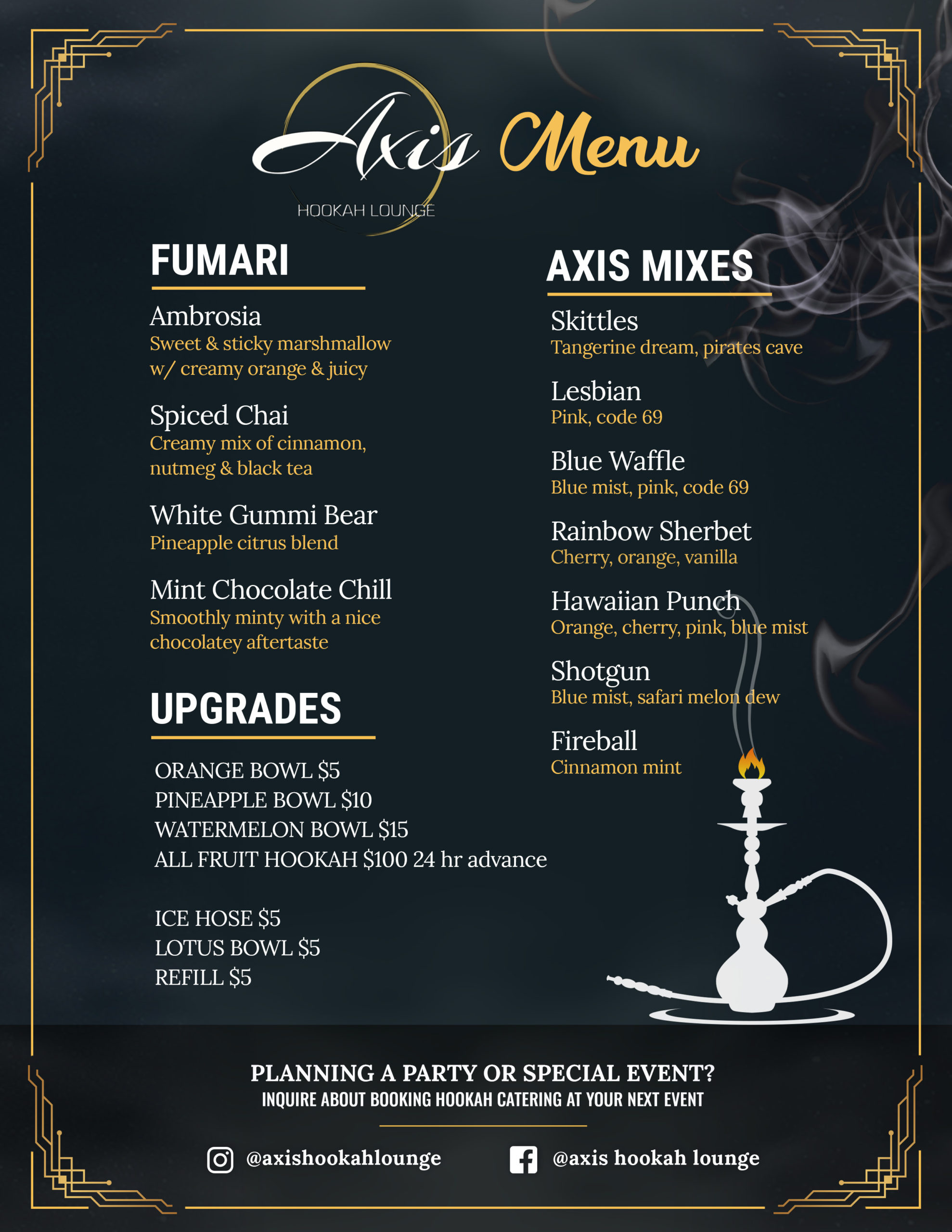 Menu Axis Hookah Lounge
