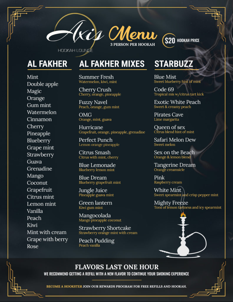 Menu Axis Hookah Lounge