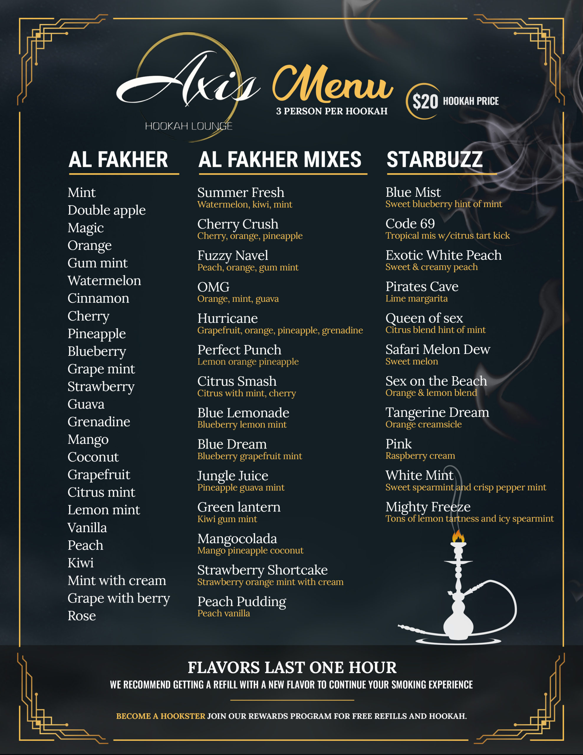 Menu Axis Hookah Lounge