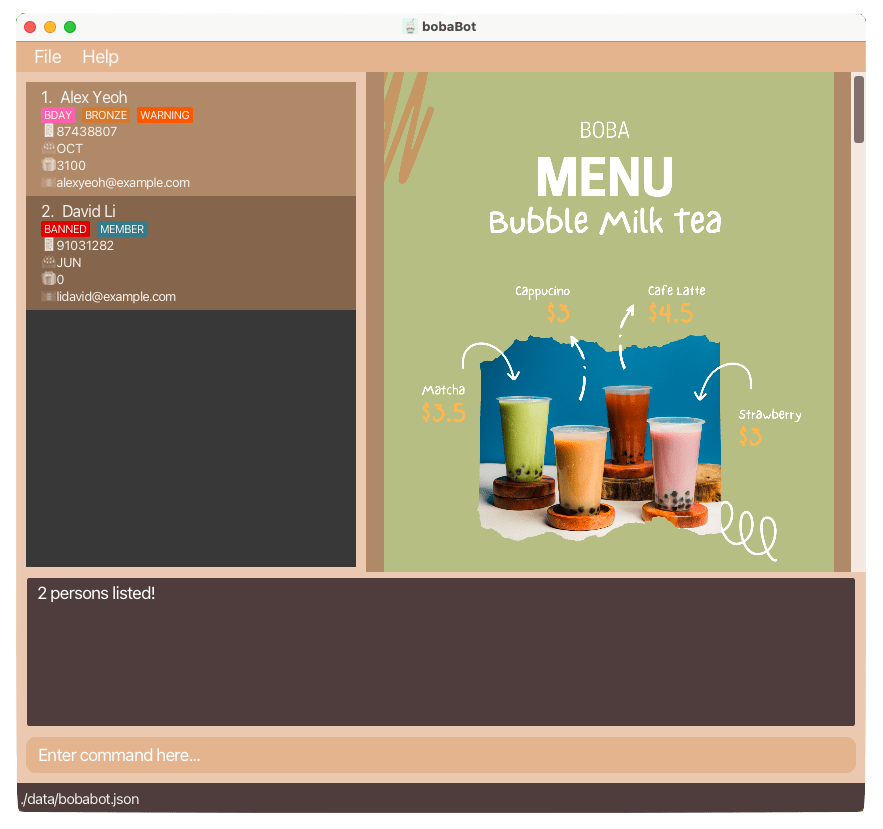 User Guide for bobaBot