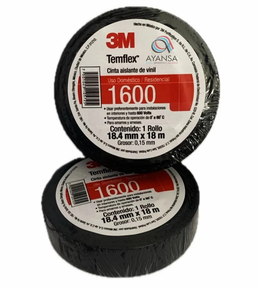 3M Cinta Eléctrica de Vinil Temflex 1600 Negro Cintas Adhesivos y