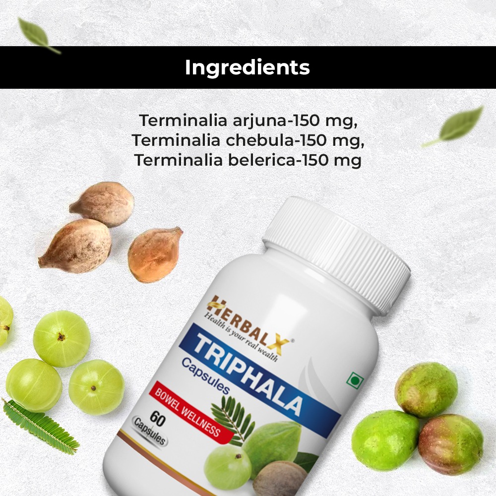 HerbalX Triphala Capsule Bowel Wellness Vitamin C Antioxidants