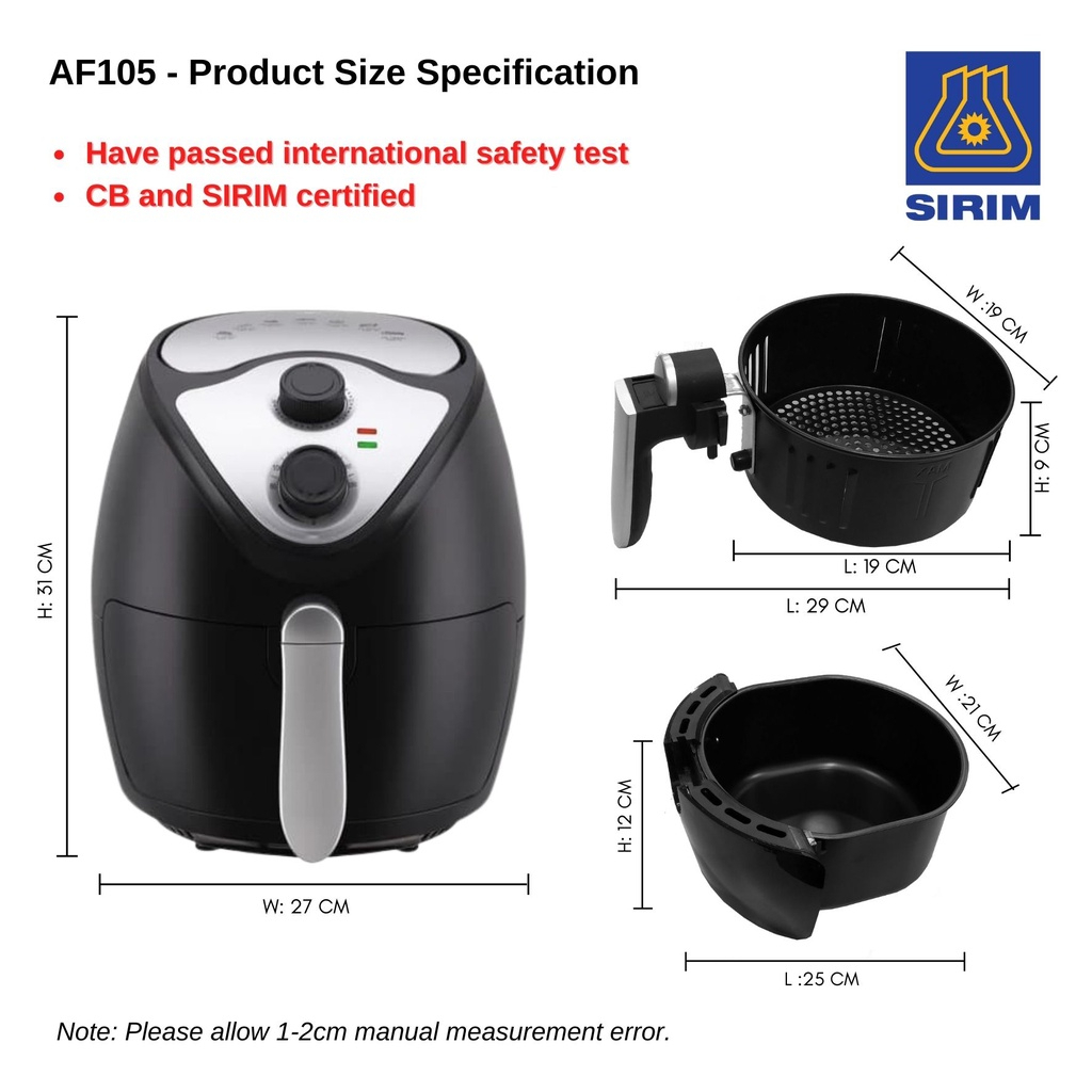 Hiraki Sirim Approved Safety Air Fryer Oil Free Electronic Pan Large 3