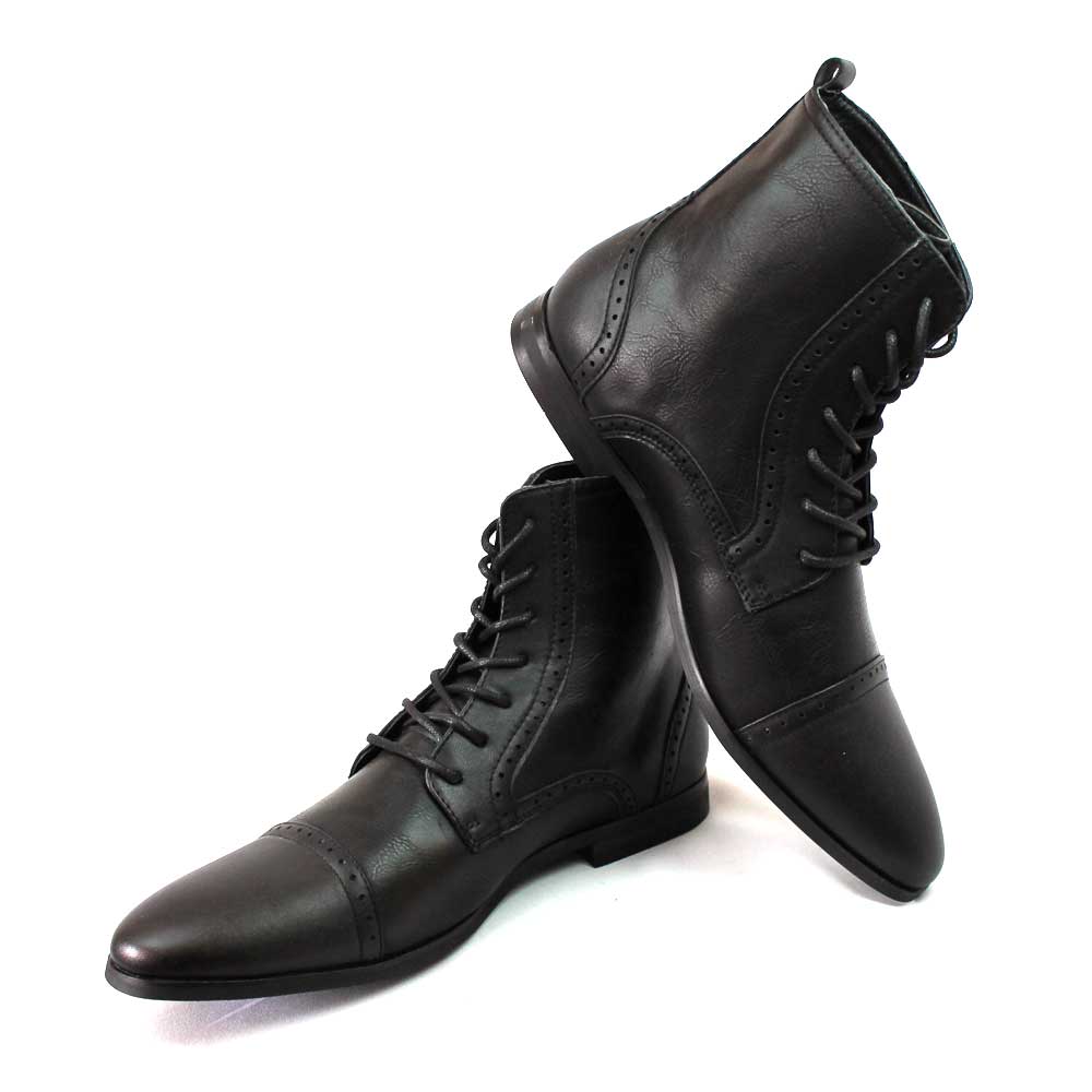 Black Cap Toe Detailed Perforation Dress Boots Azar Suits