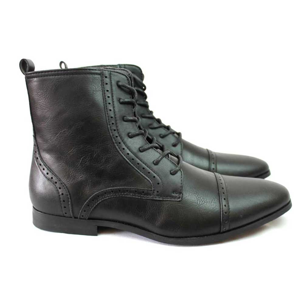 Black Cap Toe Detailed Perforation Dress Boots Azar Suits