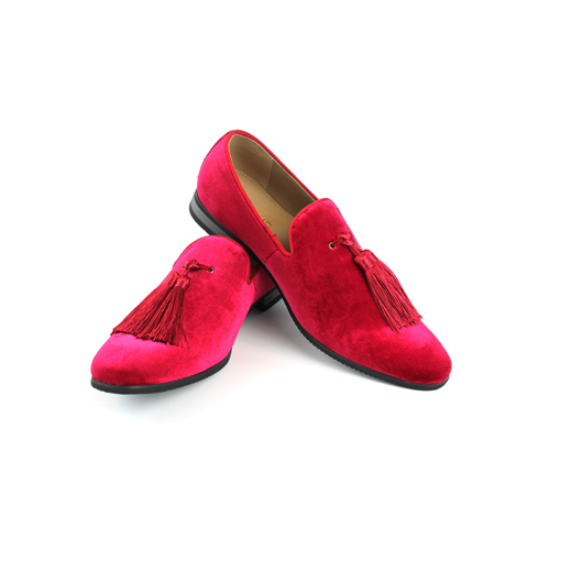 Bright Red Velvet With Tassels Slip On Loafers ÃZARMAN