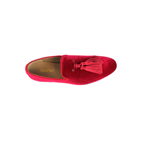 Bright Red Velvet With Tassels Slip On Loafers ÃZARMAN