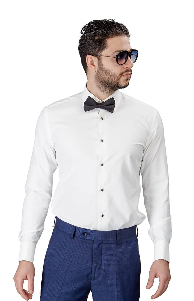 Slim Fit Ivory Spread Collar French Cuff Tuxedo Shirt ÃZARMAN