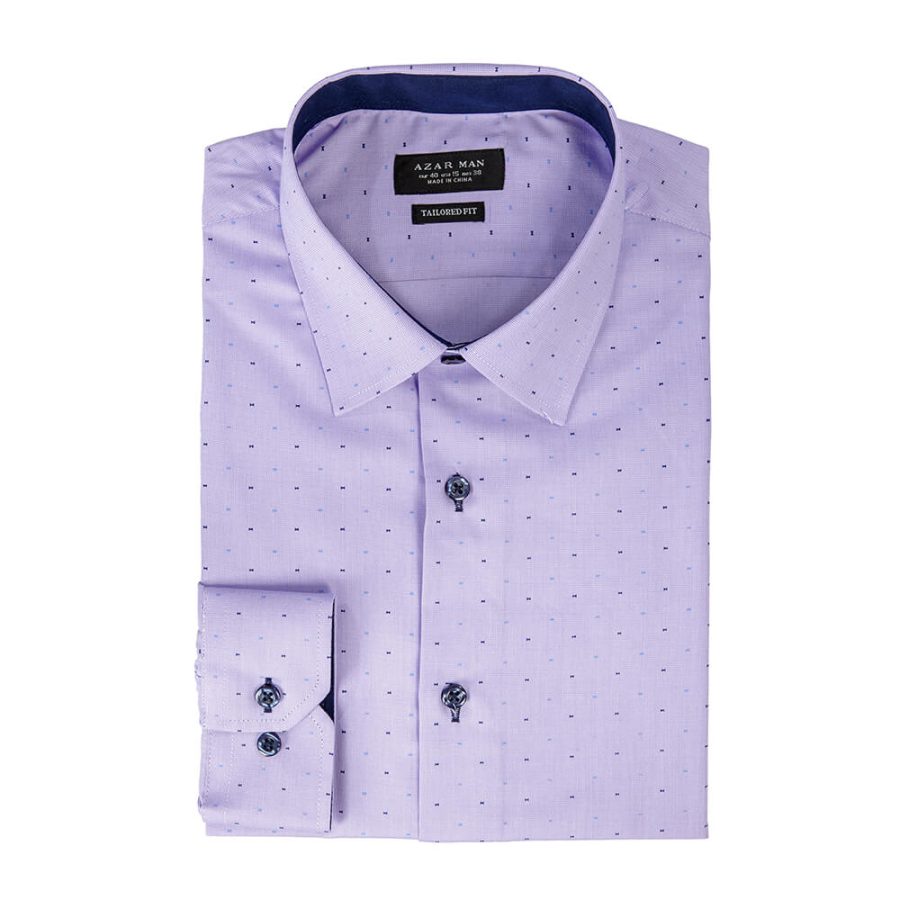 Lavender Bow Tie Print Contrast Details Slim Fit Shirt ÃZARMAN