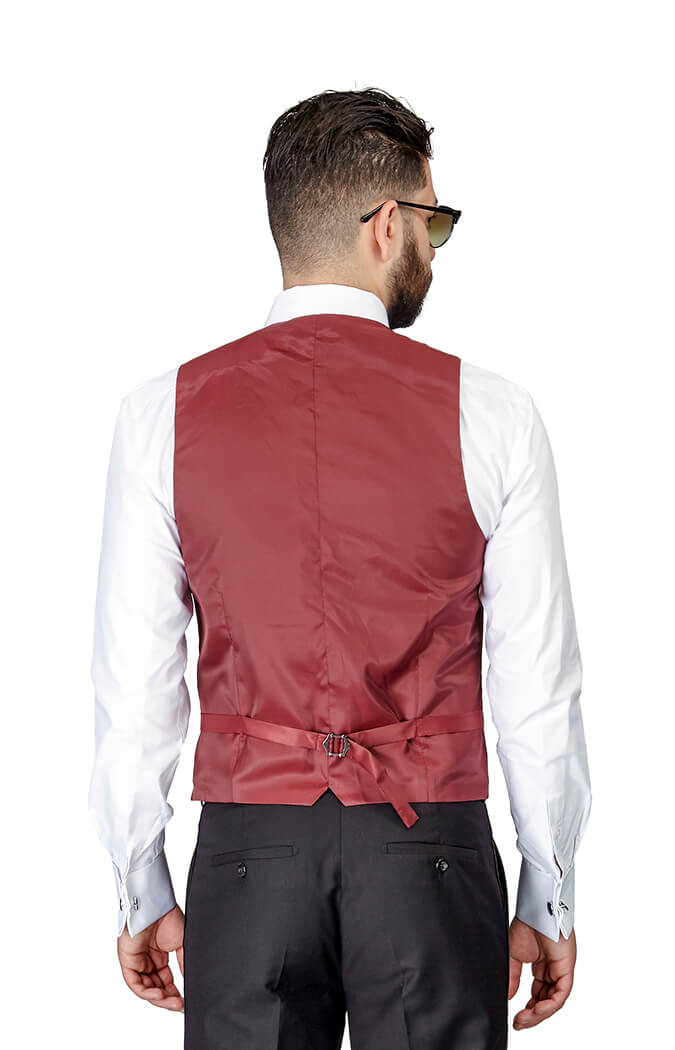 Burgundy Velvet Slim Fit Dress Vest 5 Button Adjustable Back Strap