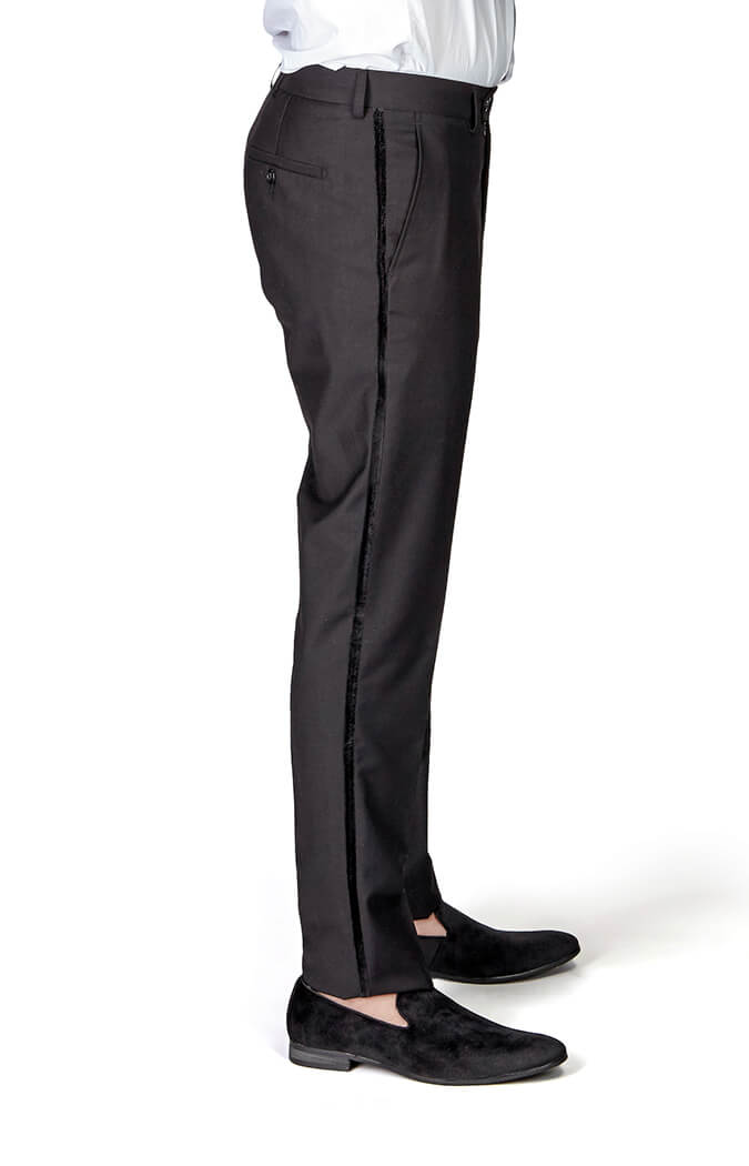 Black Tuxedo Pants Velvet Side Line ÃZARMAN