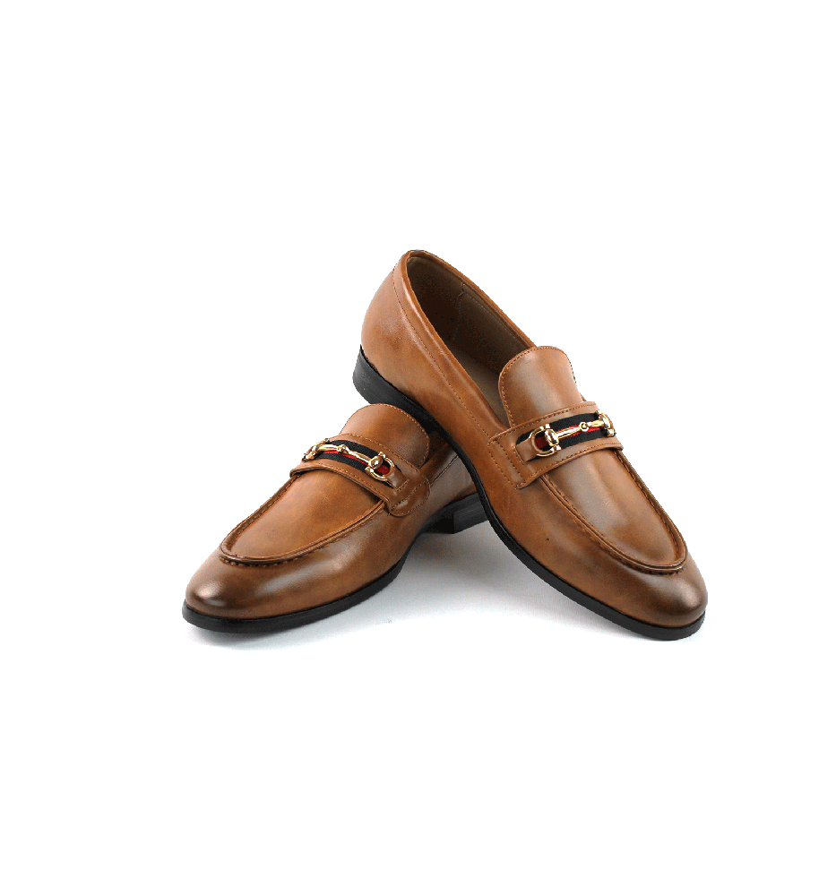 Men’s Slip On Cognac Leather Loafers With Buckle ÃZARMAN