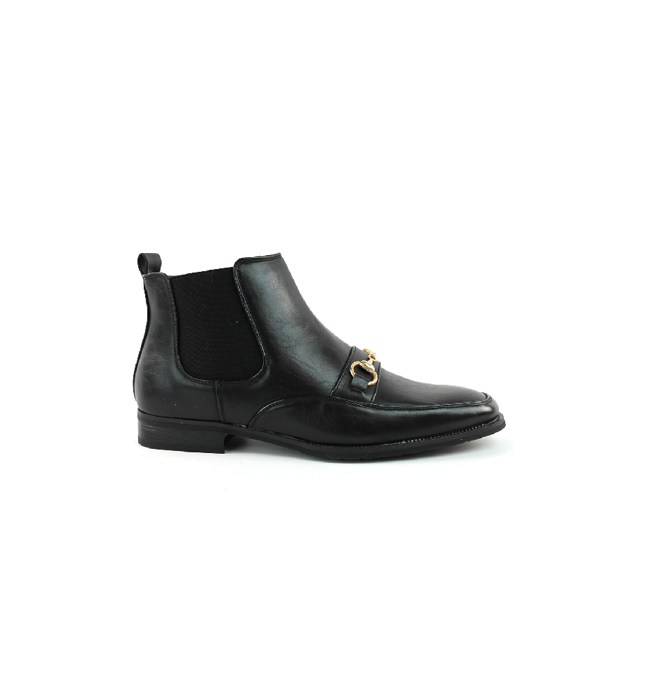 Black Leather Dress Boots With Buckle & Side Zipper Closure ÃZARMAN