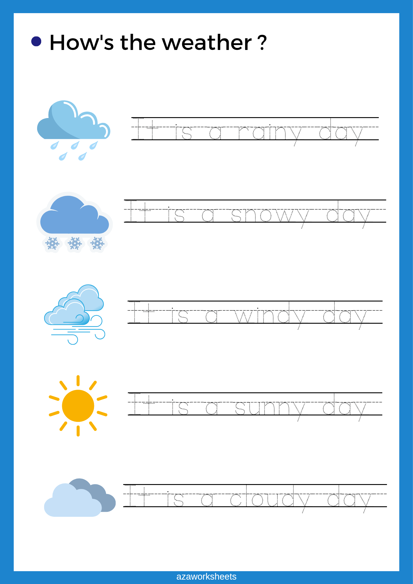 Types of weather. Worksheets for toddlers. azaworksheets