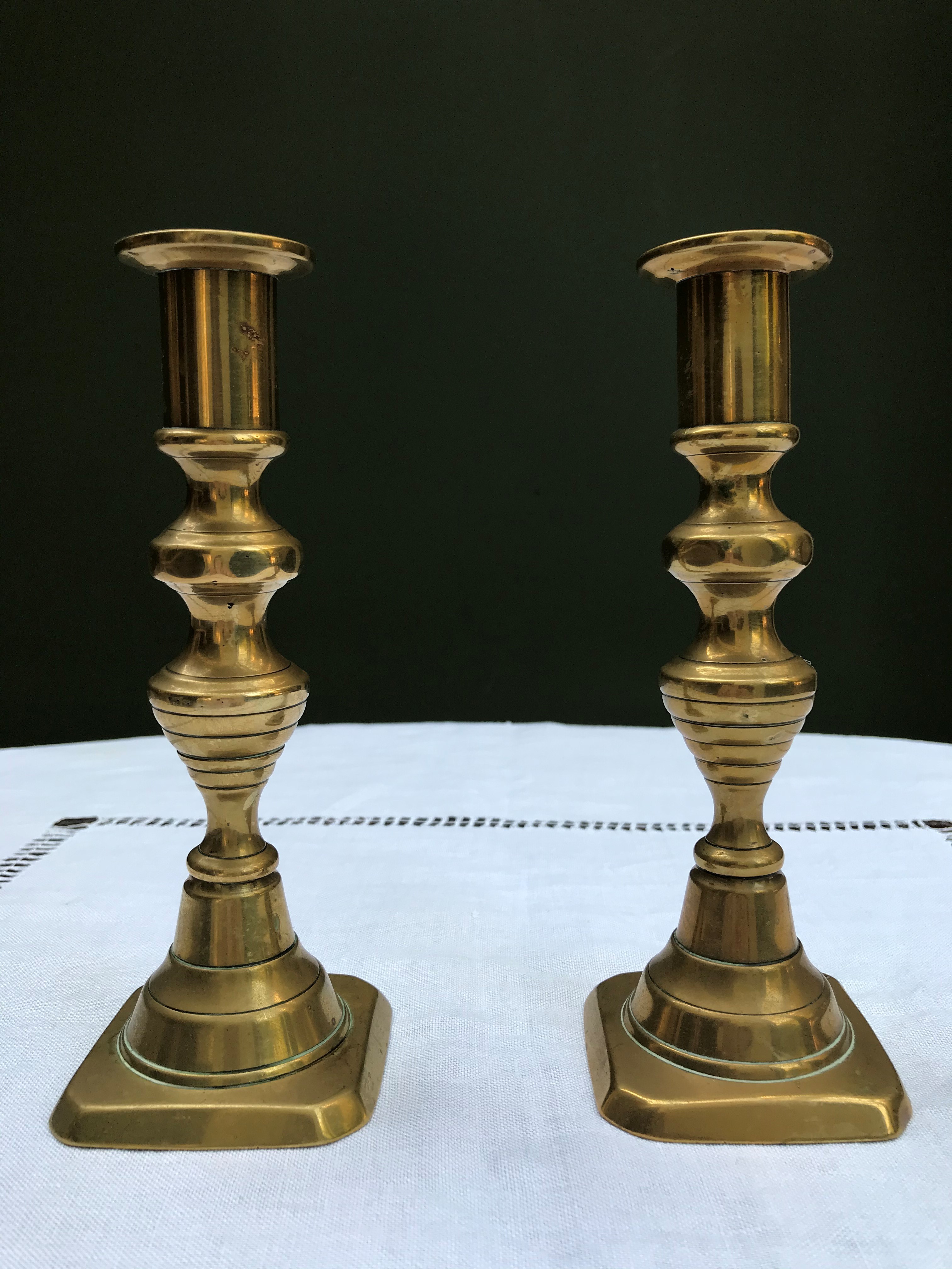A Pretty Pair of 18cmhigh Brass Candlesticks Azelle Design