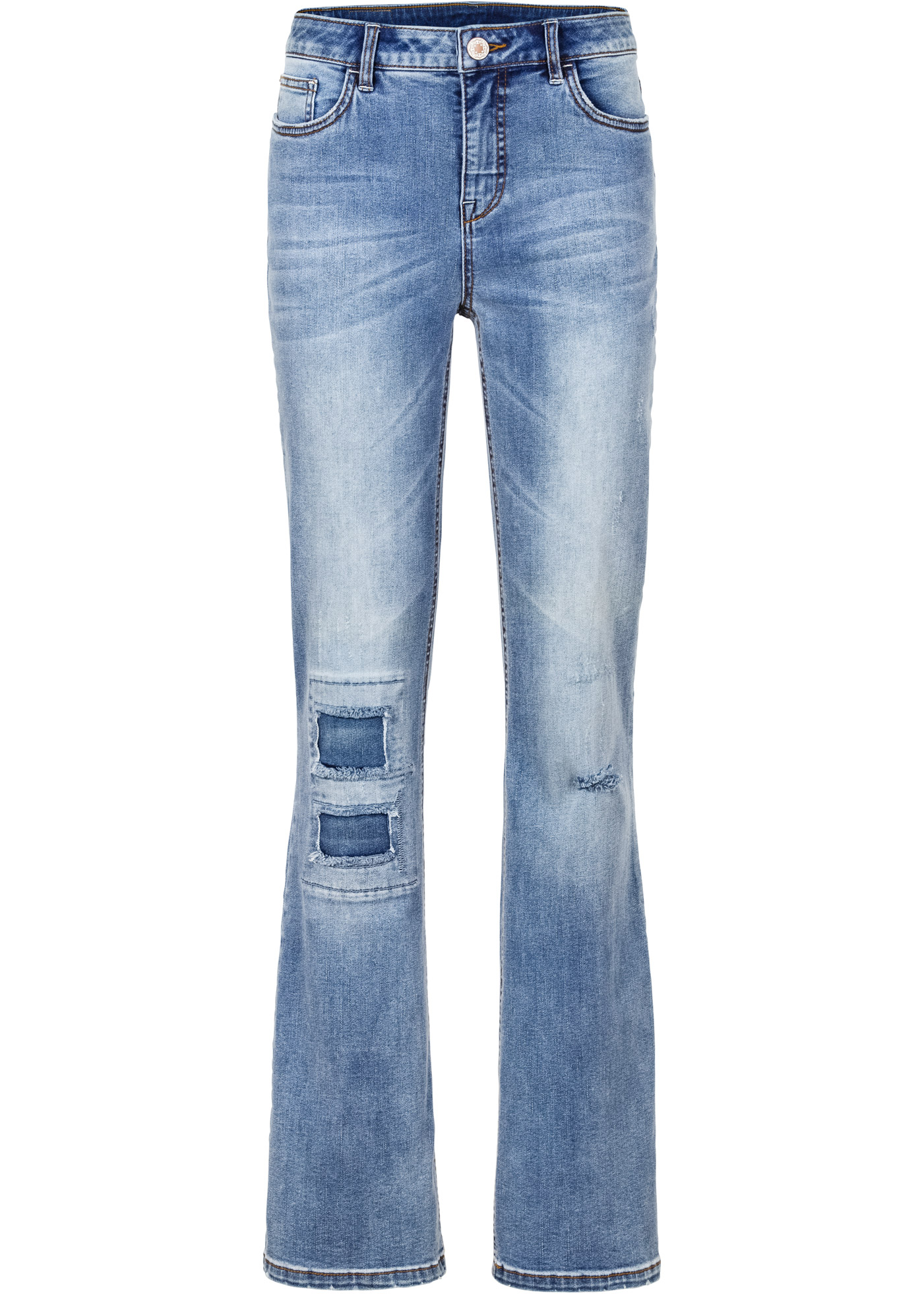 Schlagjeans Gr. 36 Blau DamenJeans BootcutPants FlickenOptikHose