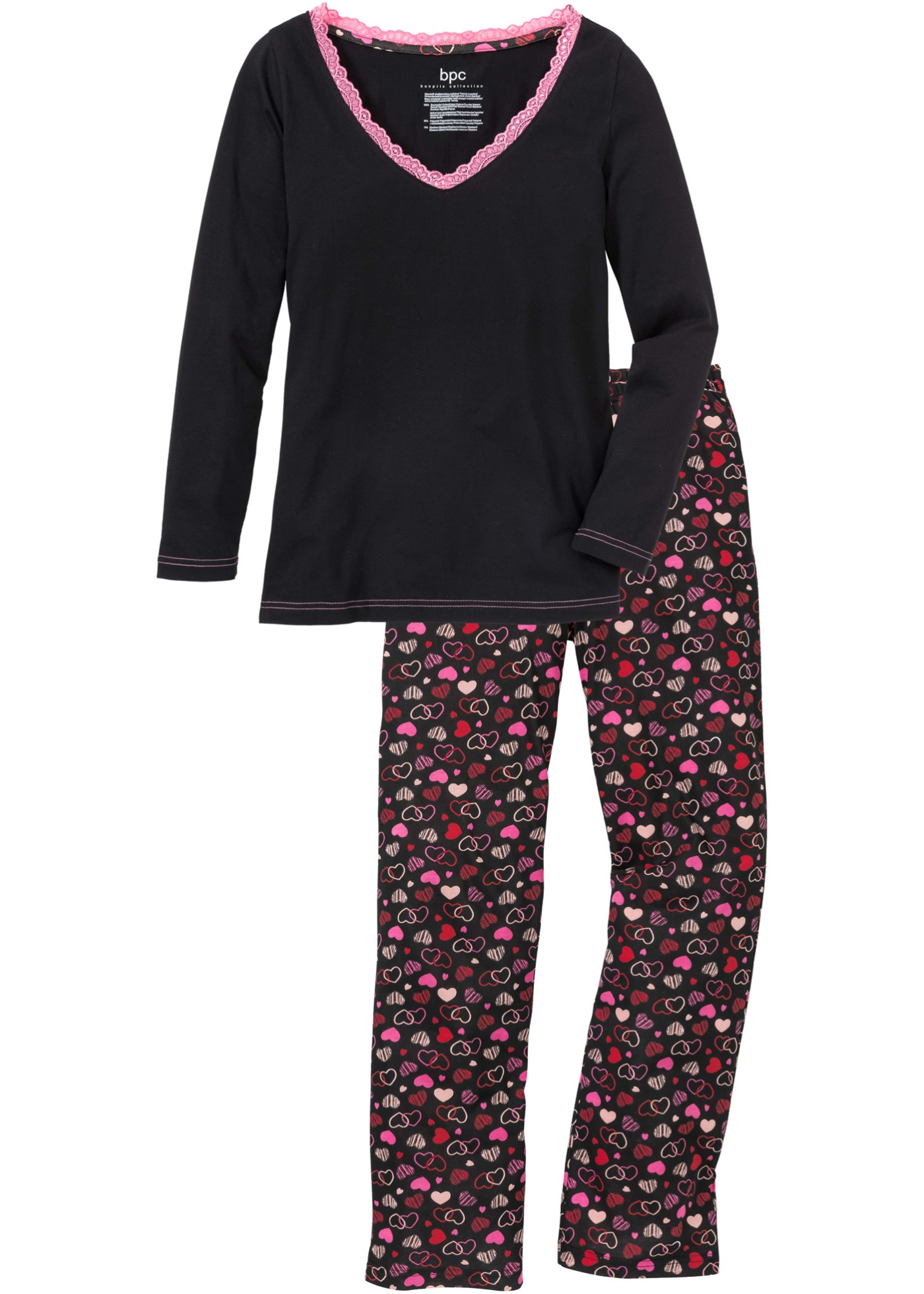 Damenpyjama Set Gr. 40/42 Schwarz Pyjama Schlafanzug Hose Shirt Neu 0