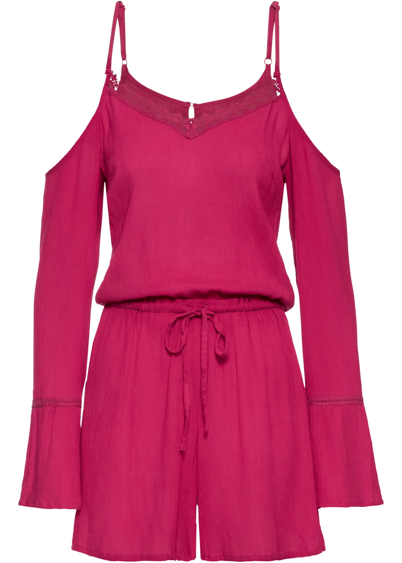 Trendy Jumpsuit mit VAusschnitt und ColdShoulder Gr. 42 Rot Damen