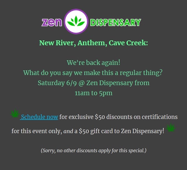 50 off Certifications and 50 Dispensary Gift Cards Zen