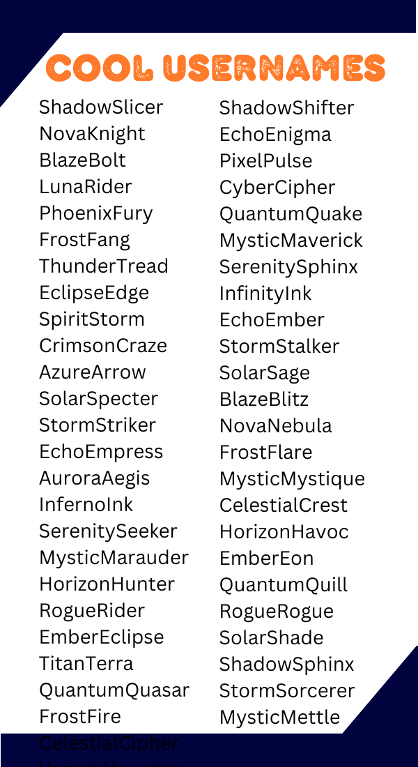 550+ Cool Usernames Stylish Creative Unique & Catchy Ideas