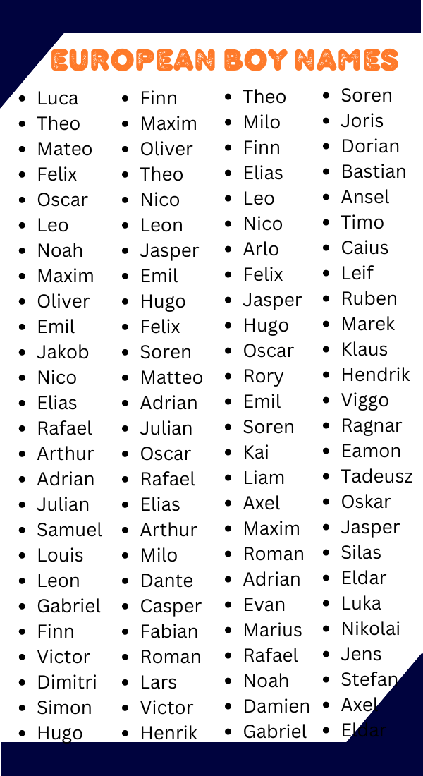 530+ European Boy Names Unique Creative Funny Cool & Cute