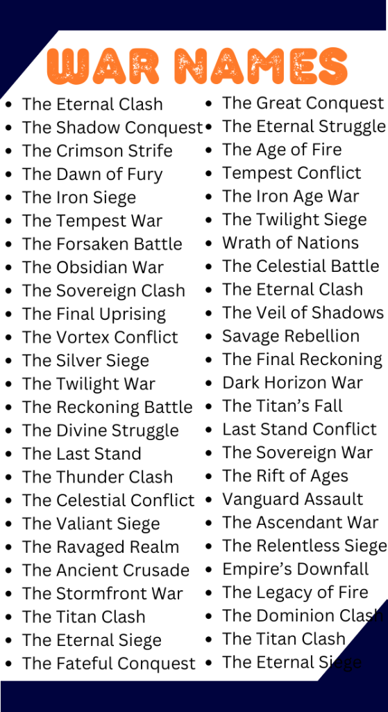 530 Names For Wars Unique Creative Stylish Cool Cute