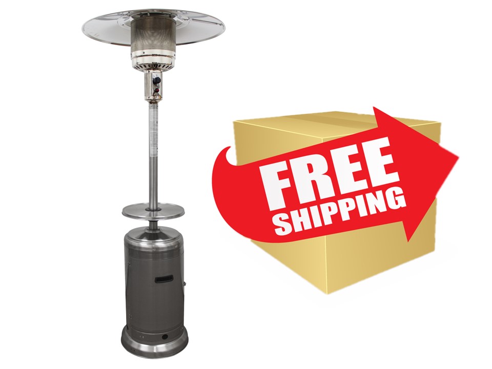 87" Tall Outdoor Patio Heater with Metal Table in Stainless Steel