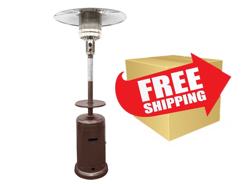 87" Tall Outdoor Patio Heater with Metal Table in Hammered Bronze Tall Patio Heaters Patio