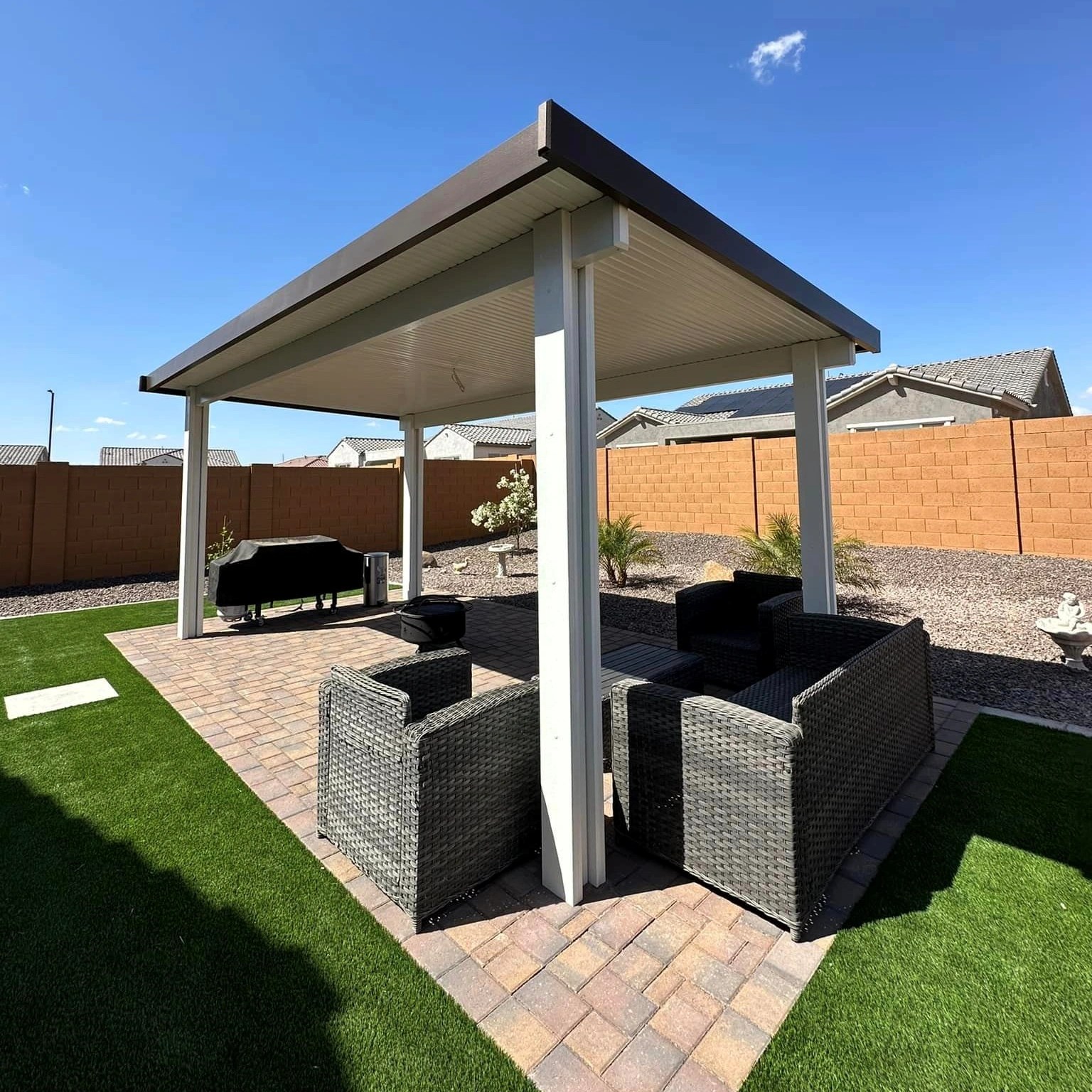 White Pergola with Brown Trim Top in Glendale, AZ AZ Sun Covers