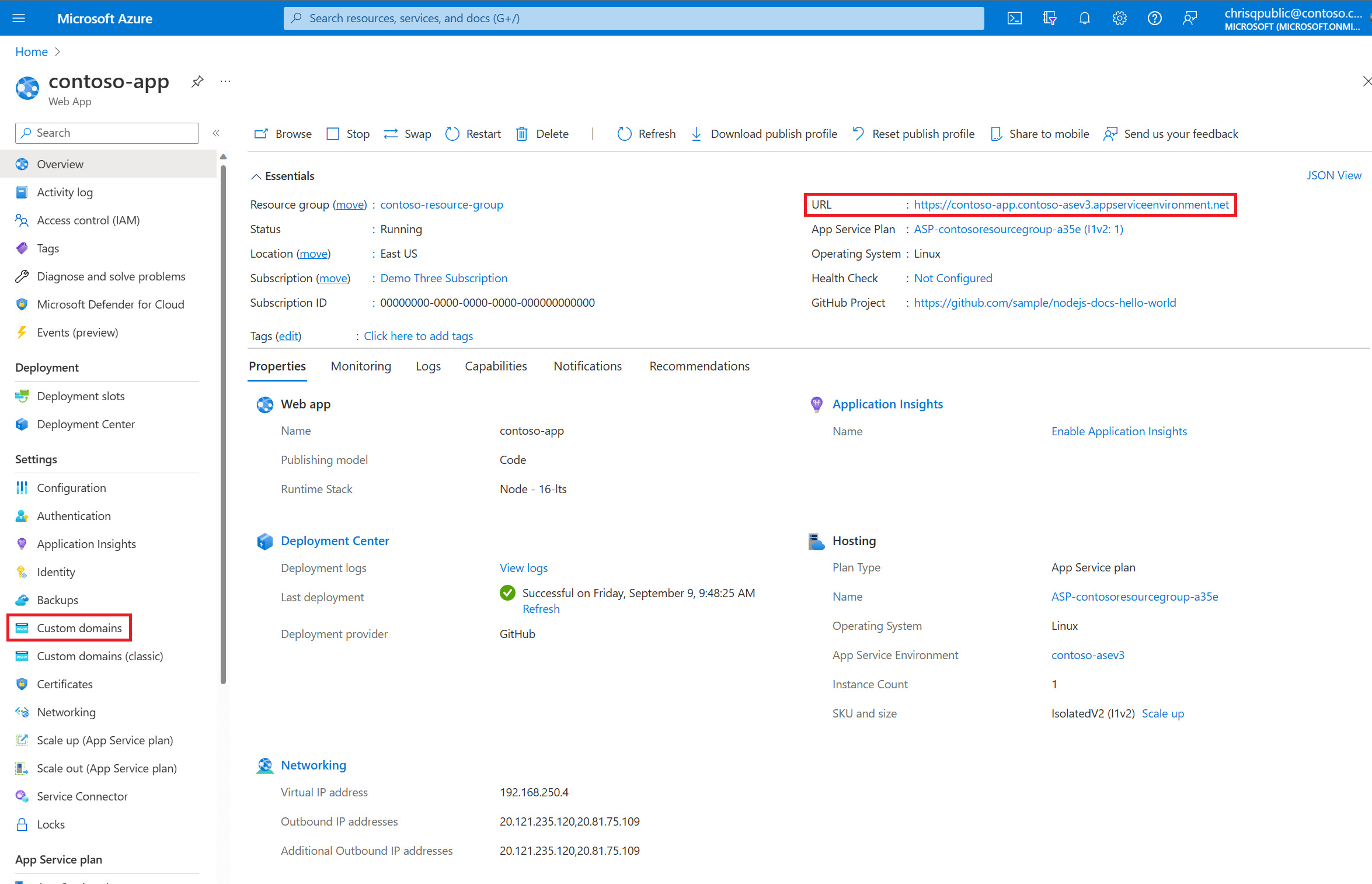 Updates to App Service Overview Blade for Custom Domains Azure App