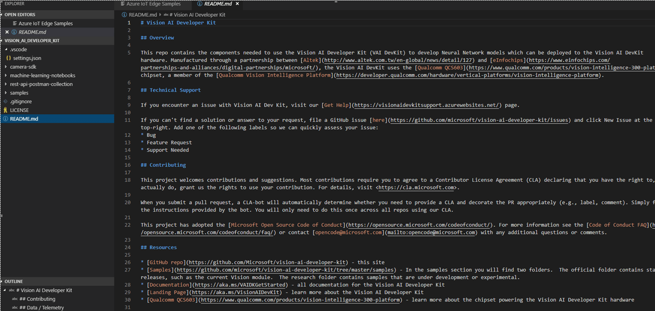 Setup Visual Studio Code environment for Vision ML Vision AI DevKit