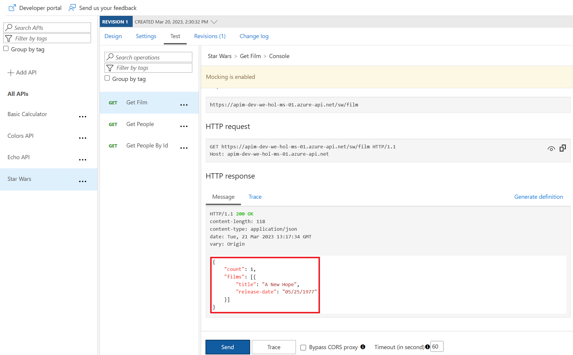 Mock policy Azure API Management Hands on Lab