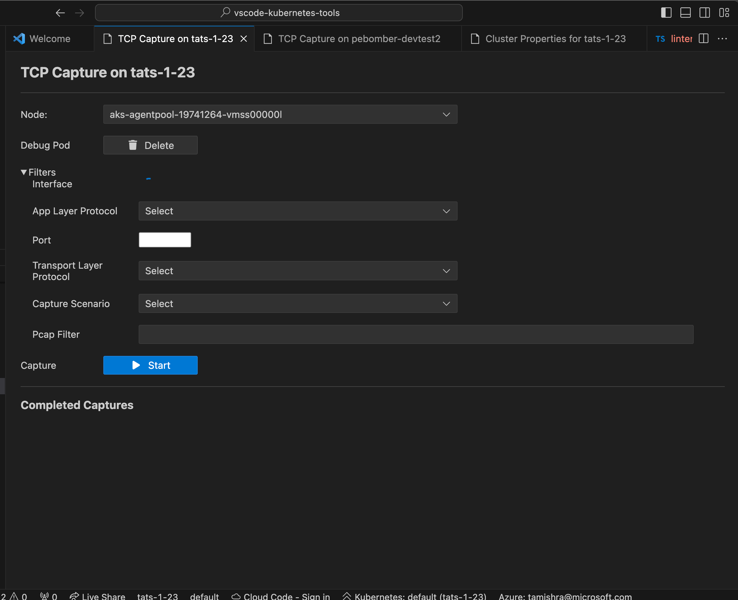 Collect TCP Dump Visual Studio Code AKS Tools