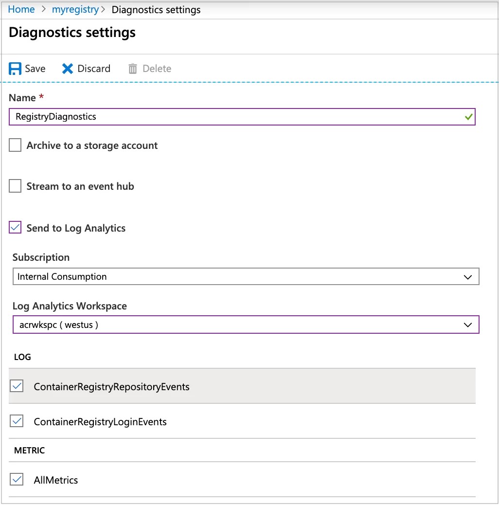 Azure Container Registry Preview of diagnostic and audit logs