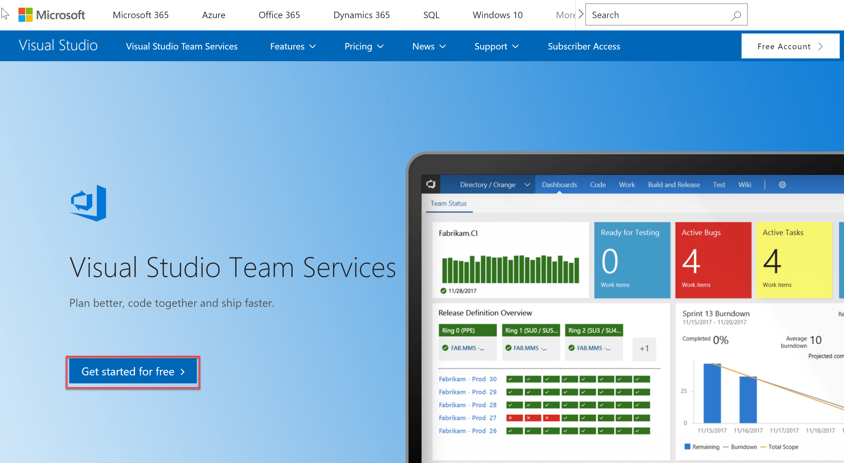 Creating your Visual Studio Team Services account and Team project