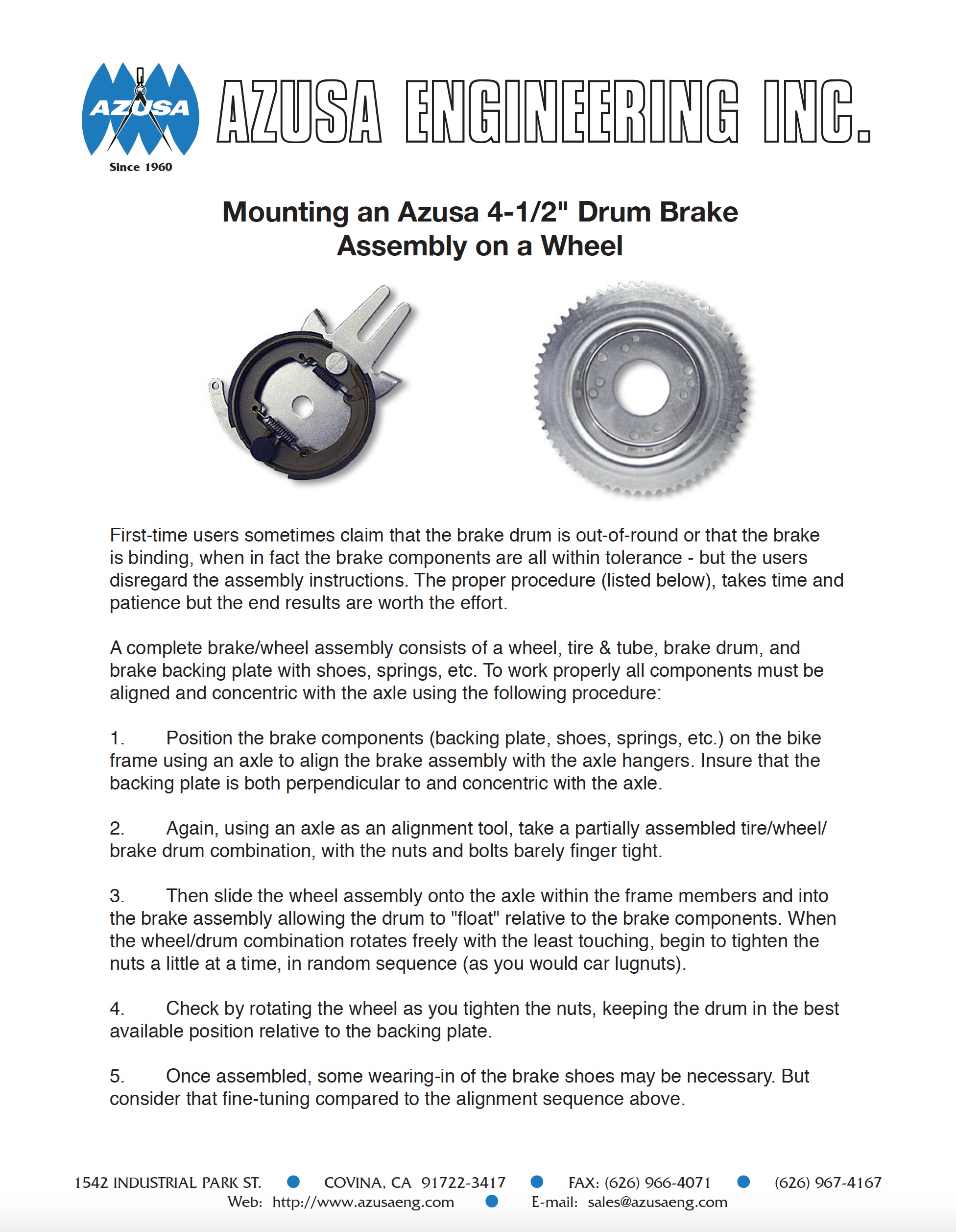Mounting an Azusa 41/2″ Drum Brake Assembly on a Wheel