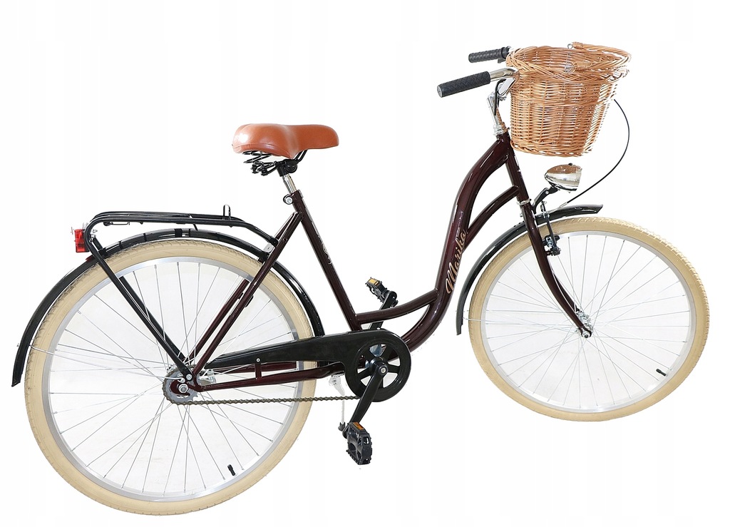 ROWER DAMSKI MIEJSKI bordo 26 KOSZ retro krem opon 7635335127