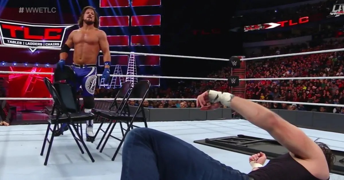 WWE star AJ Styles has a wardrobe malfunction during championship match