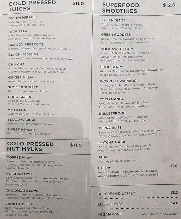 Menu at HOME Vegan Bar, Docklands, shop 4/699 Collins St
